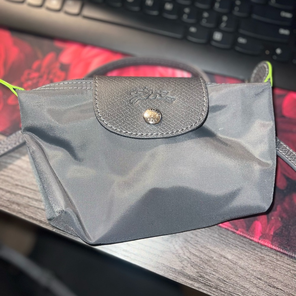 Green and gray Longchamp mini bag w/strap included